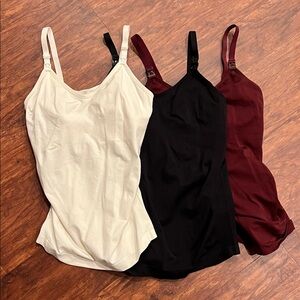 Nursing Tank Top Set - Cream, Black, and Burgundy, Size Large, Spandex and Nylon